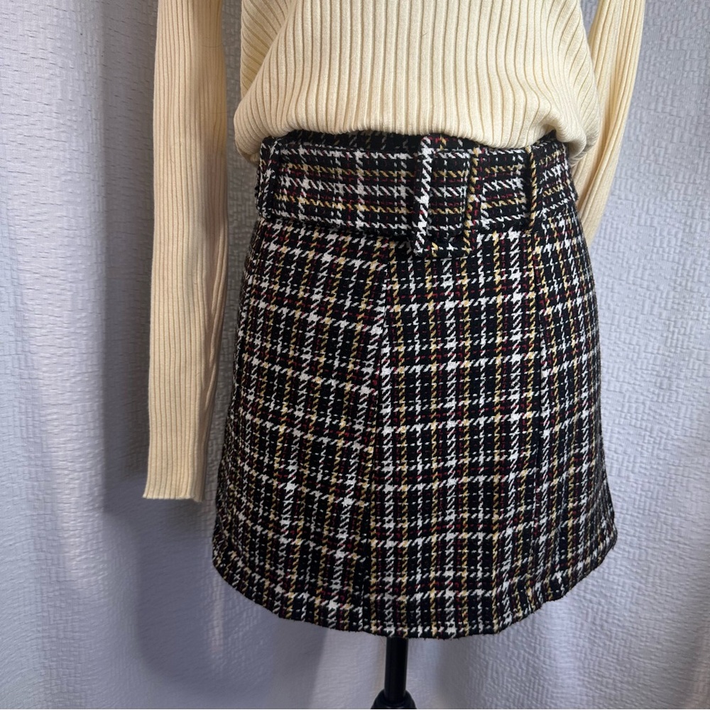 Forever 21 Belted Tweed Houndstooth Mini Skirt Small